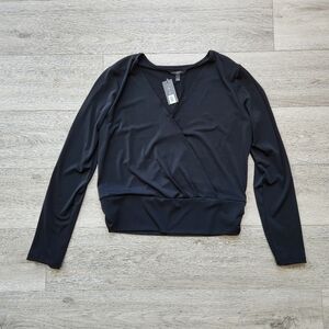Banana Republic X Repreve Black Faux Wrap Long Sleeve Blouse Womens Large Nwt